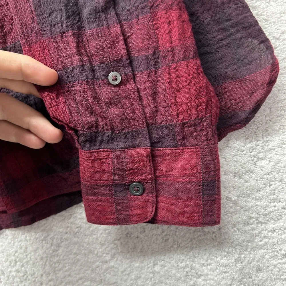 John Varvatos Mens Size M Red Seersucker Long Sleeve Button Up Cotton Shirt (T4)